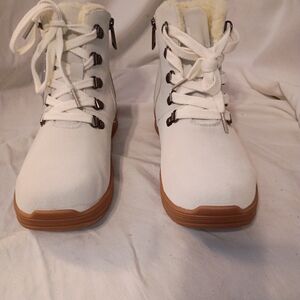 Propet Cream Ankle Boots with Brown Soles